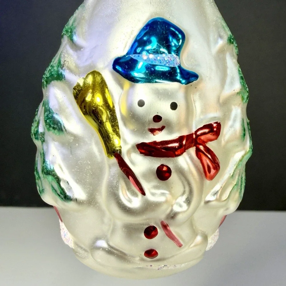 VTG Columbia Forest Pattern Mercury Glass Snowman Christmas Teardrop Ornament 4